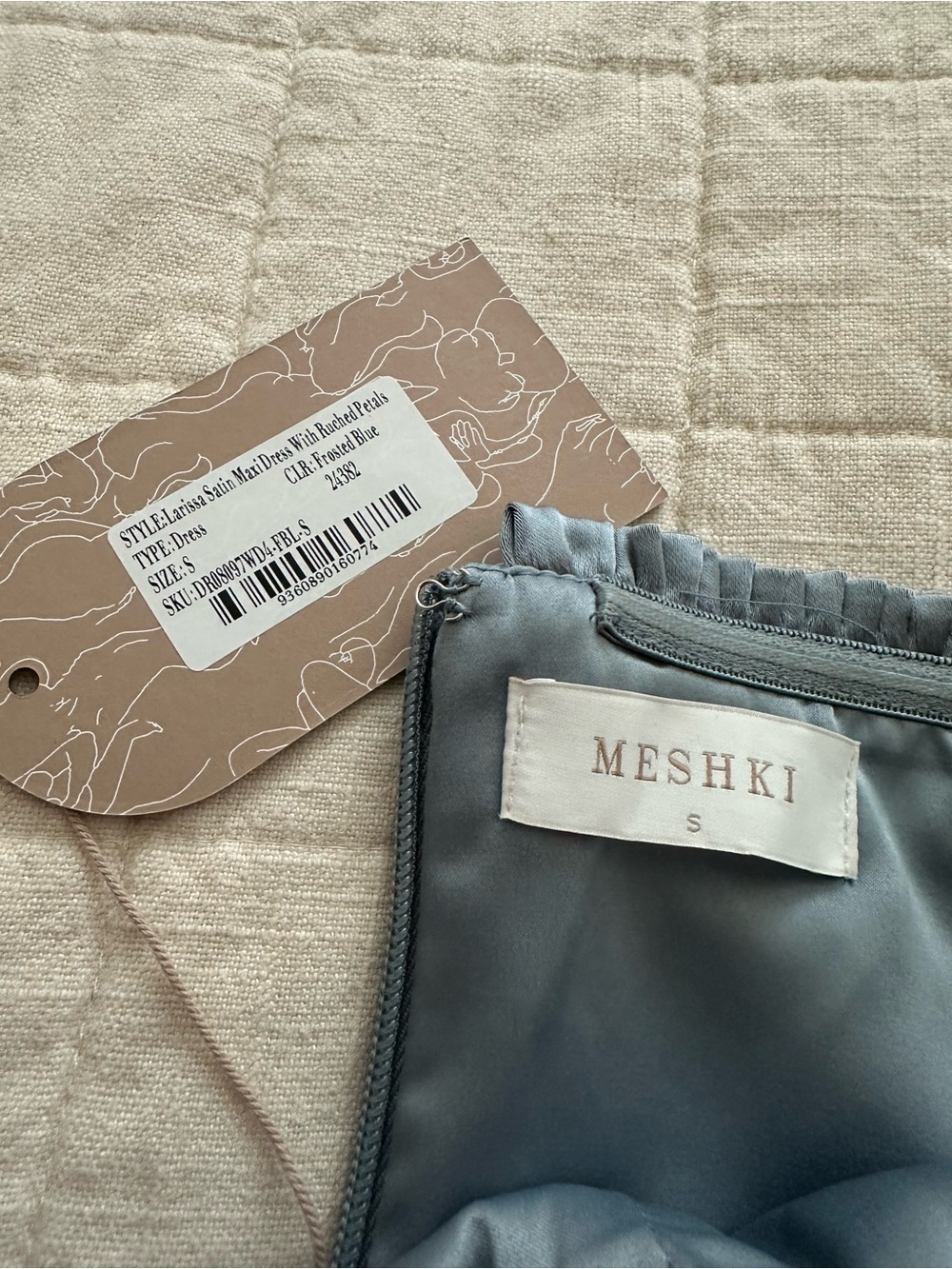 Meshki Strapless Light Blue Satin Maxi Dress with Side Slit - Picture 5 of 5